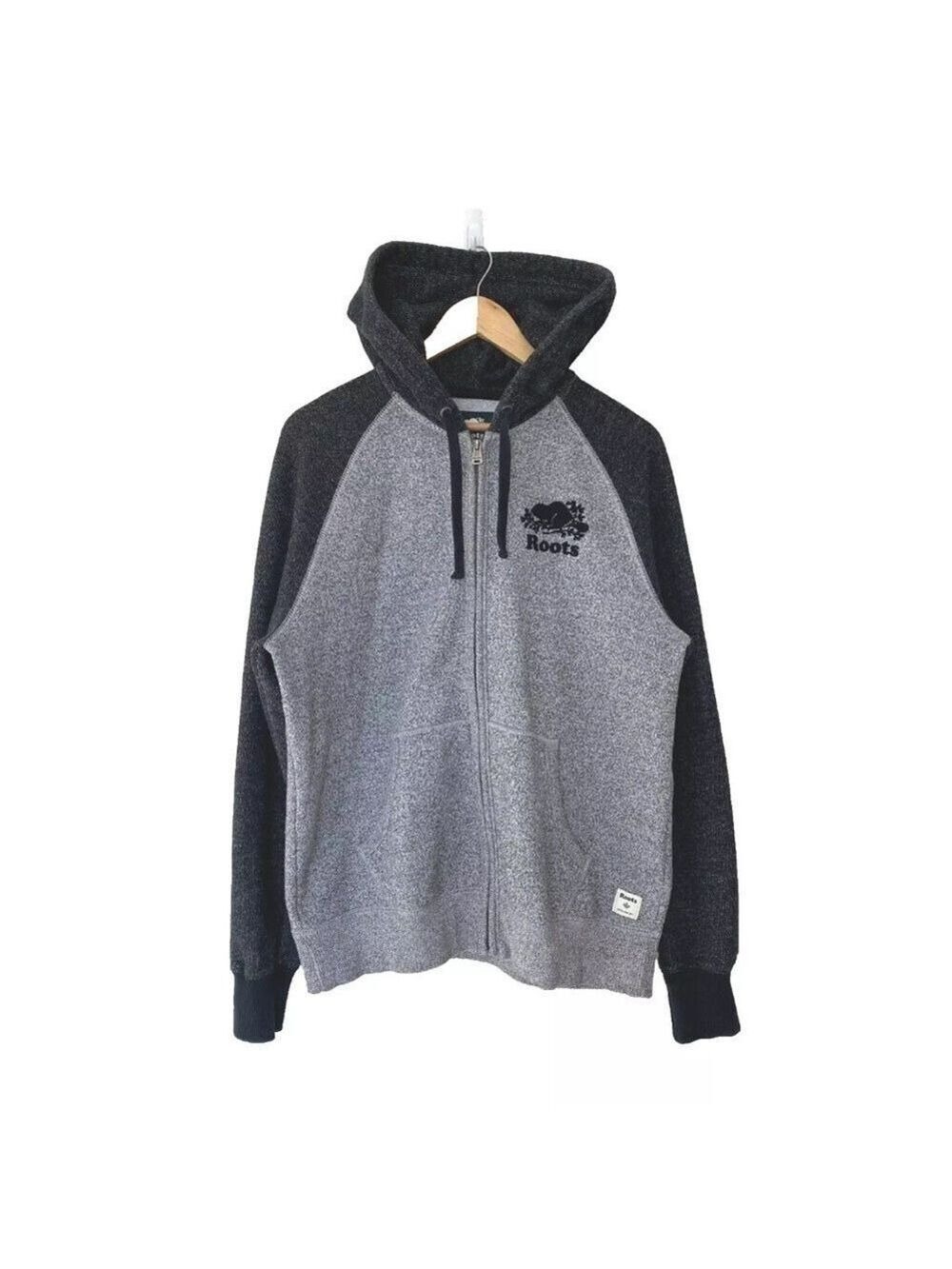 Roots Grey/Black Full Zip Hoodie Sweatshirt Men’s Sz M